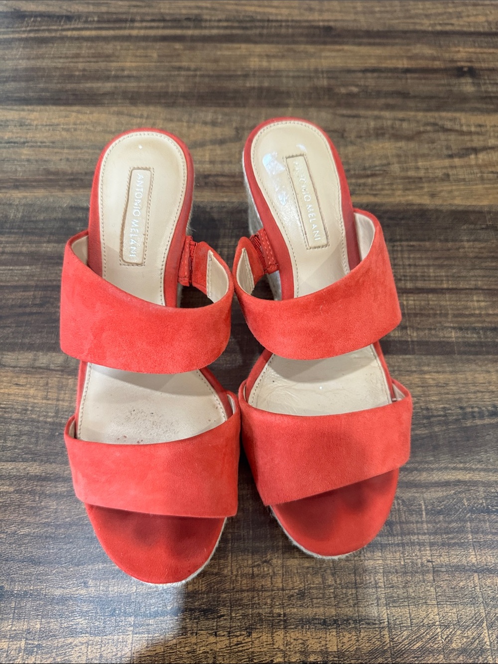 ANTONIO MELANI Red Suede Double-Strap Slide Mules